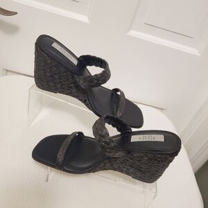Steven New York "Ardy" Raffia Espadrille Wedge Double Strap Sandals Size 10